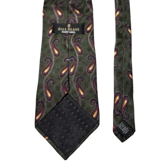 Bill Blass Black Label Green Paisley Necktie 100% Silk - Picture 4 of 10